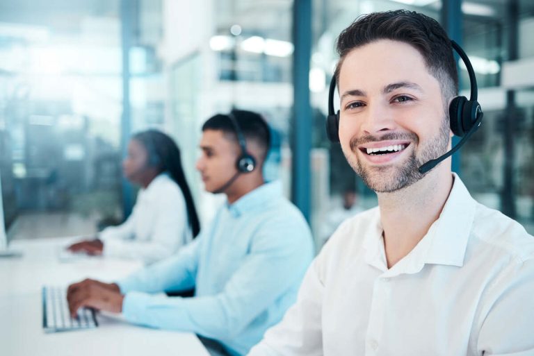 Customer service consultant wearing a headset