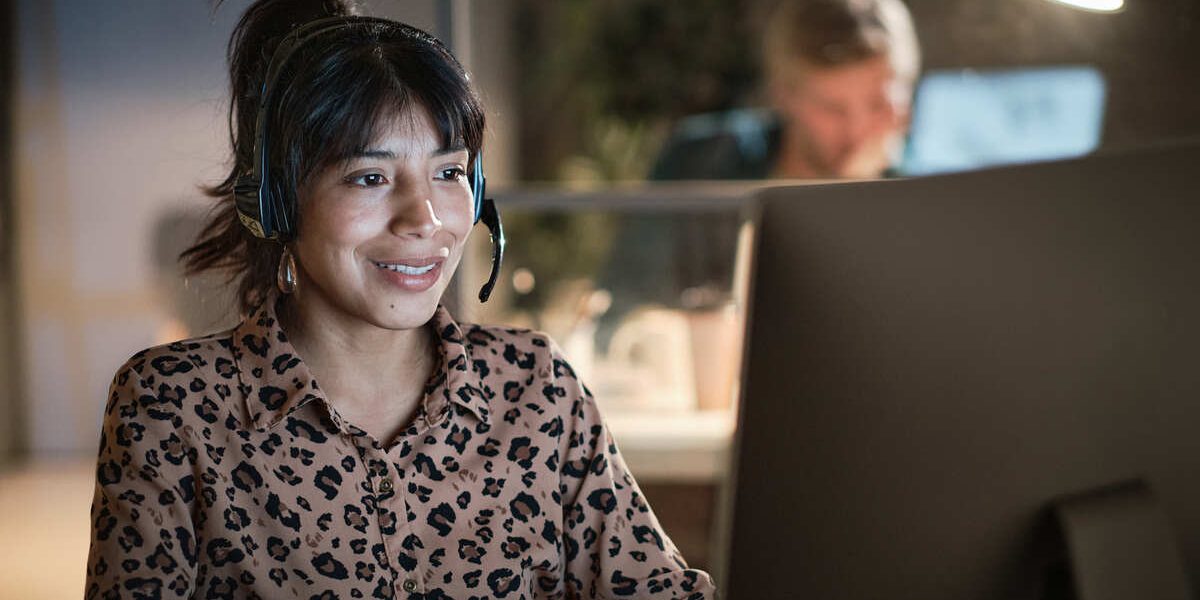 Businesswoman making online call at office