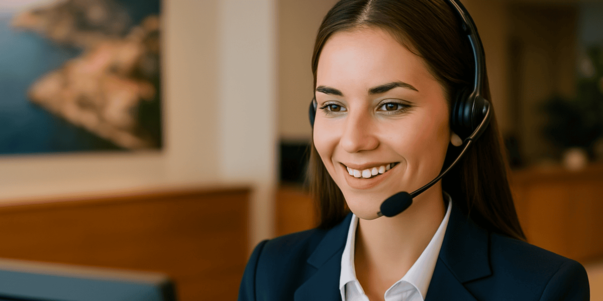 a woman wearing a headset representing our live reception service